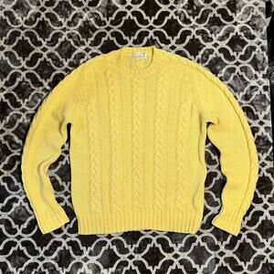 Vintage Braemar Scottish Wool Cable Knit Sweater Men's XL Light Yellow Jumper